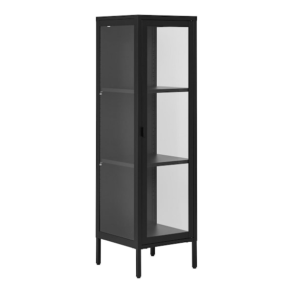 Rootz Slim Display Cabnet - Glass Showcase - Teräs Curio -kaappi - Tilaa säästävä muotoilu - 40 cm x 35cm x 140cm musta