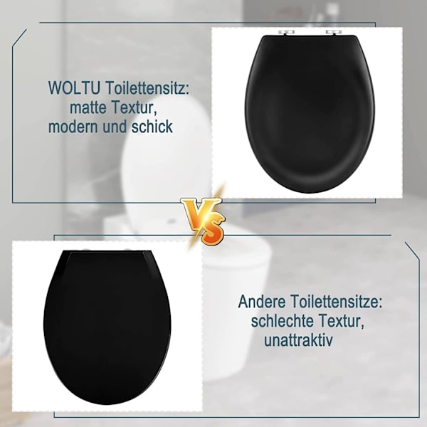 Rootz O-formad toalettsits - Heavy-Duty Toalettlock - Duroplast - Matt Svart/Vit - Soft Close - Snabbkoppling - 44,7cm x 5,5cm x 37,1cm