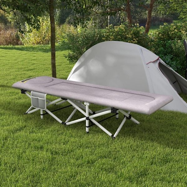 Rootz Camp Bed - Utomhussovsäng - Bärbar campingsäng - Stöder 200 kg - Integrerad kudde - Organization Bag - 200L x 65W x 42H cm - Stålram