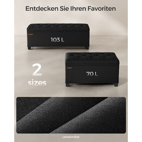 Rootz Opbevaringsskammel - Osmannisk - Fodstøtte - MDF-materiale - 40 cm x 76 cm x 40 cm - Blæk sort farve