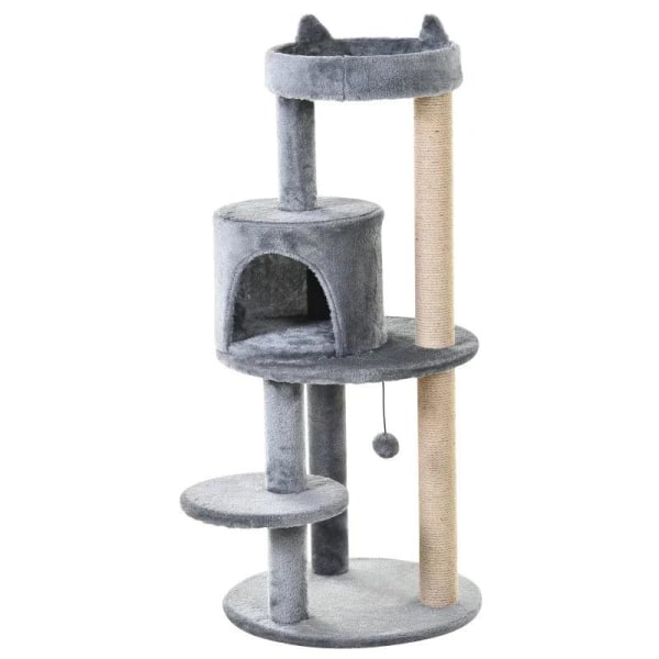 Rootz Cat Tree - Cat Activity Tree - Skrapstolpar - Cat Cave - Cat House - Grå - 48x48x104 cm