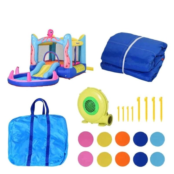 Rootz Bouncy Castle - Uppblåsbart hoppslott - Slide Bouncy Castle - Play Castle - Vattenland för barn - Uppblåsbar studsmatta - Vattenrutschbana Pool