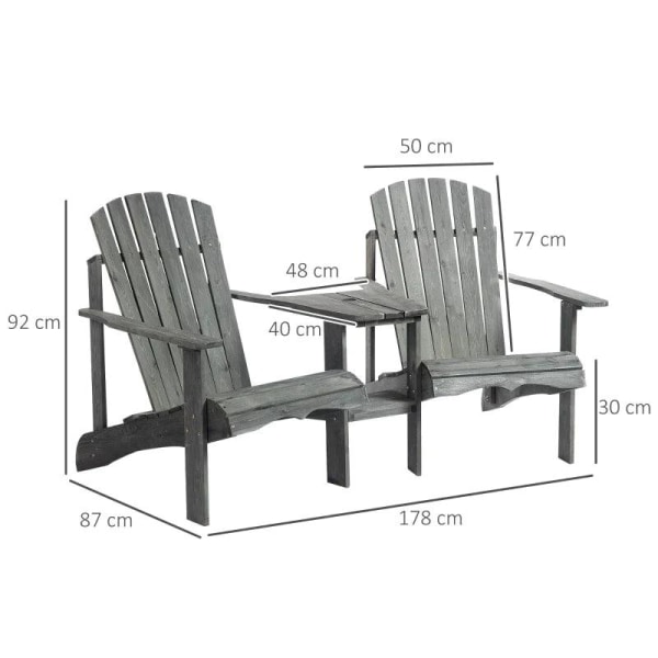 Rootz Adirondack stolesæt - Havestolebord - Havestol - Havemøbler - Træ - Grå - 178 x 87 x 92 cm