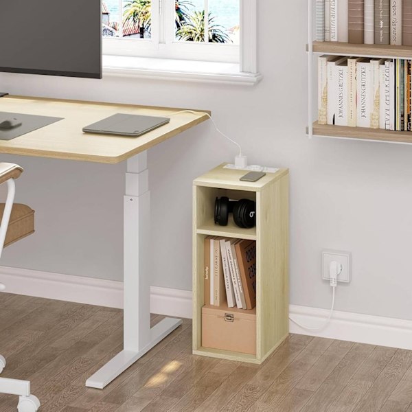 Rootz sengebord med strømstik - Natbord - Ladestation - Stor lagerplads - E1 Konstrueret træ - 25 cm x 60 cm x 30 cm
