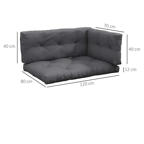 Rootz Garden Istuintyynyt - Puutarhakalusteet - Säänkestävä - Napin tikkaus - Selkätyyny - Sivutyyny - Polyesteri - Tummanharmaa - 120cm x 80cm x 12cm
