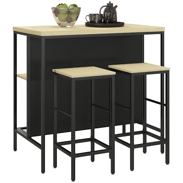 Rootz 3-delade barbordsset - Barstolar - Pubbord - Fläckbeständigt - Utrymmesbesparande - Stålstomme - 100W x 60D x 95H cm (Bord), 32W x 32D x 68H cm