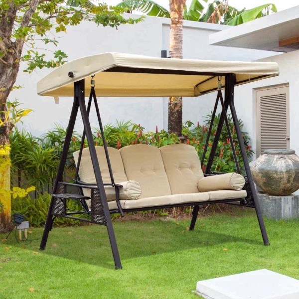 Rootz Hammock Swing - Swing Istuin - Seater Swing - Aurinkokatos - Ulkopenkki - Beige+ruskea - 20×208×172 cm