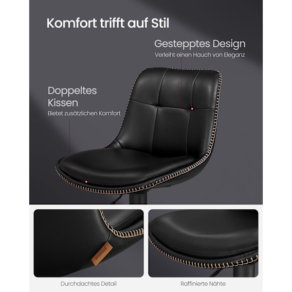 Rootz 2-delt sæt barstole - Køkkenskamler - Stole i modhøjde - PU-materiale - Forkromet stål - Skumpolstring - 44 cm x 48 cm x (90-112) cm - Blæk sort