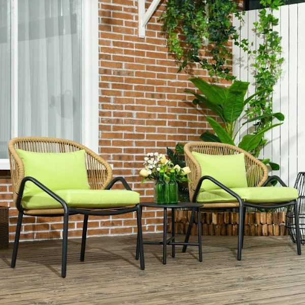 Rootz Polyrattan Havemøbler - Rattan Patio - Siddehynder - 3-delt sæde - Rygpuder - Faux Rattan - Metalramme - Polyester - Grøn - 47W x 48D cm