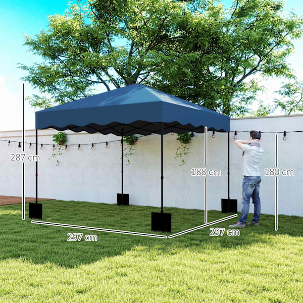 Rootz 3x3m pop -up pavilion - trädgårdstält - höjdjusterbar - UPF50+ UV -skydd - 297x297x287cm - 6-9 personer - blå - rullväska ingår