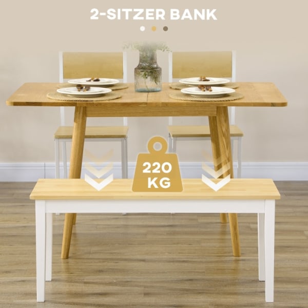 Rootz 2-personers træbænk - Massivt træ - Lakeret bænk - Naturlig + Hvid - Robust fyrretræ - Minimalistisk design - Let at passe - 36D x 102W x 45H cm