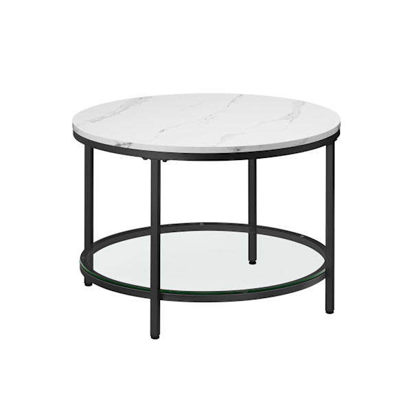 Rootz Soffbordsset - Vardagsrumsbord - Modernt mittbord - Spånskiva - Härdat glas - Stålstomme - Justerbara fötter - Marmor White-Ink Svart - 65cm x 4
