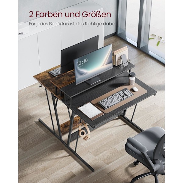 Rootz computerbord - Arbejdsstation - Arbejdsbord - Spånplade og stål - 60 cm x 120 cm x 76 cm - Skærmstativ - Ibenholt Sort - 19,6 kg - 100 kg Maks.