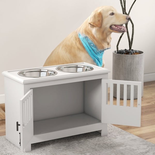 Rootz forhøjede hundeskålesæt - Hævet foder til kæledyr - Justerbar højde - Rustfri stålskåle - Store hunde - 60 cm x 30 cm x 43 cm