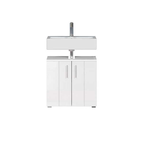 Rootz Vanity Unit - Bathroom Cabinet - Under-Sink Storage - Washstand - Bath Organizer - Sink Console - Base Cabinet - White with High Gloss Finish -