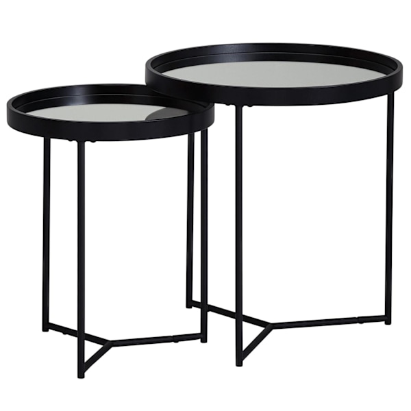 Rootz design sivupöytä pyöreä Ø 50-36 cm - 2 kpl musta peililasikansi - Olohuoneen pöytäsetti 2 kpl - Peilipöytä peilattu sohvapöytä