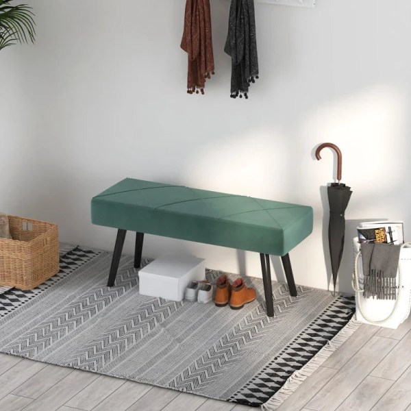 Rootz Skobænk - Bænk polstret - Bænk Sengebænk - Vindueskarm - Fløjl - Skumstål - Grøn - 100L x 36W x 45H cm