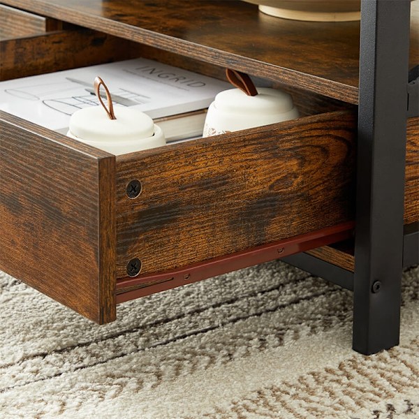 Rootz Vintage Brown Sofabord - Spånplade stål - Rustikt endebord - Rummelig opbevaring - Robust konstruktion - Nem montering - 100 cm x 55 cm x 47 cm