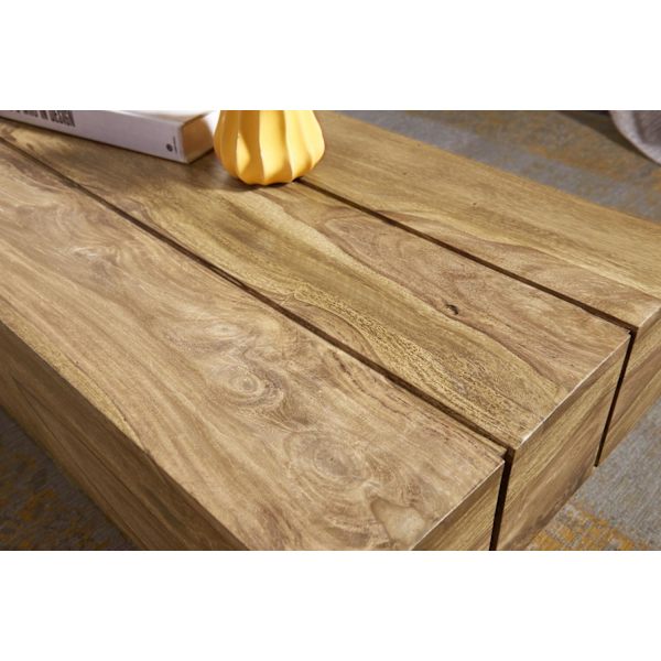 Rootz soffbord massivt trä akacia 120 cm brett design vardagsrumsbord mörkbrunt bord i lantlig stil