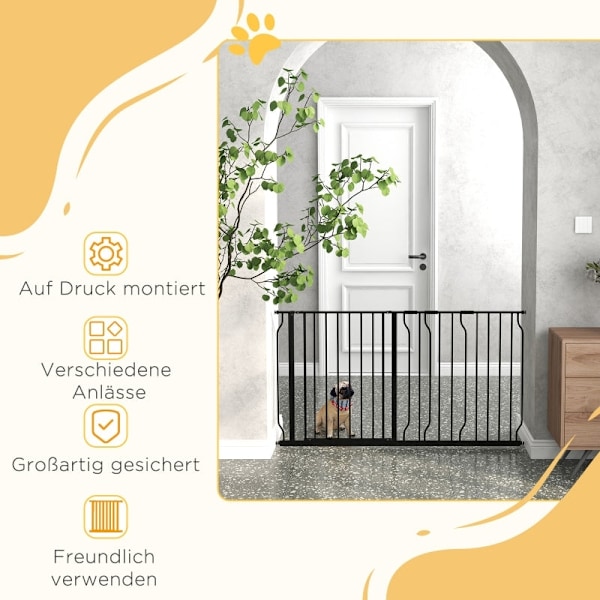 Rootz Pet Safety Door Guard - Pet Gate - Hundeport - Dobbelt låsemekanisme - 145 cm x 76 cm - Stål og ABS - Justerbar bredde - Sort