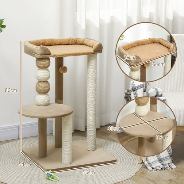 Rootz Luxurious Cat Tree - Raapimistolppa - Kitty Tower - Comfort isommille kissoille - 56L x 54L x 86K cm