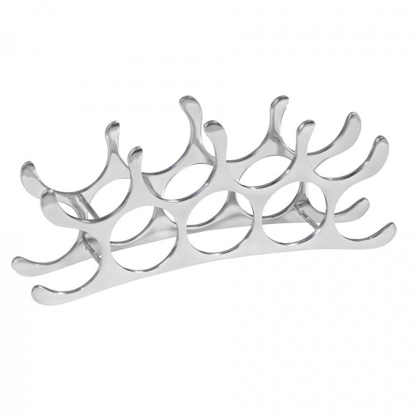 Rootz Design vinställ i aluminium 9 flaskor i silver 55x20x12 cm - Flaskställ vintillbehör platt modernt - Metall Deco Vinflaskhållare Smal kökshylla
