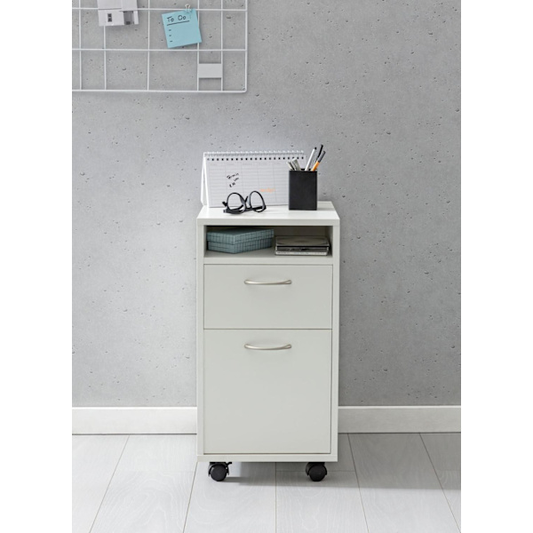 Rootz rullecontainer hvid 33x63x38 cm skrivebordsunderskab træ - Rullekommode Moderne - Kontorcontainerskuffeskab med låge - Lille skrivebordsskab med