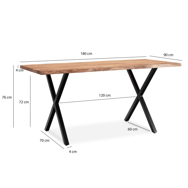 Rootz Spisebord - Massivt akacietræ - Køkkenbord - Trækantdesign - Håndlavet - Unikt naturligt look - Justerbare højdeknapper - 180 cm x 90 cm x 76 cm