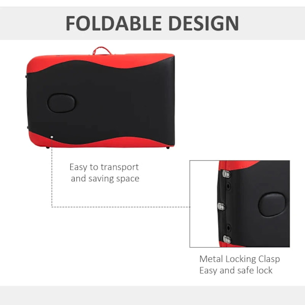 Rootz Foldemassageborde - Kosmetikborde - Højdejusterbart massagebord med nakkestøtte - Massageseng - Aluminiumskum - Plast - Sort + Rød - 215 x 60 x