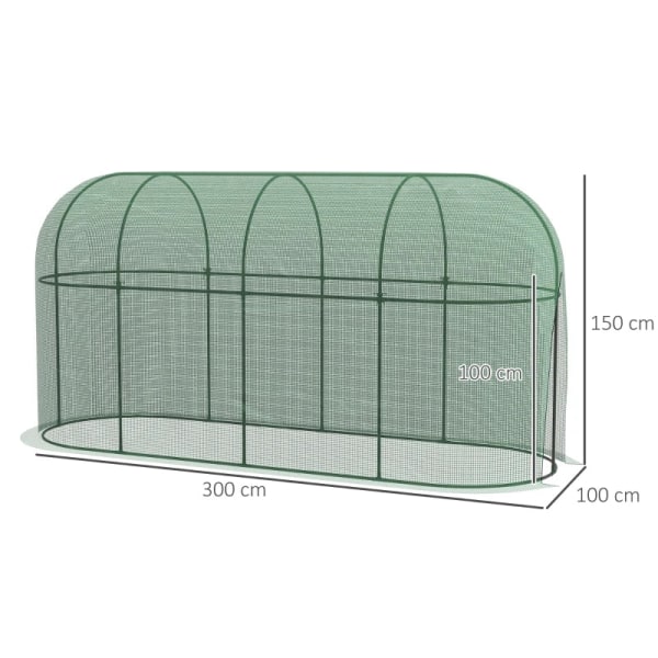 Rootz Fågelskyddsnät - Fågelnät - Metallram - Dragkedja - Lätt att sätta upp och demontera - Grön - 3 x 1 x 1,5 m