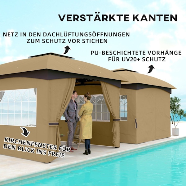Rootz Garden Gazebo 3.4x3.4m - öltält - utomhusskydd - UV -skydd - Stålram - 335L x 335W x 285H cm
