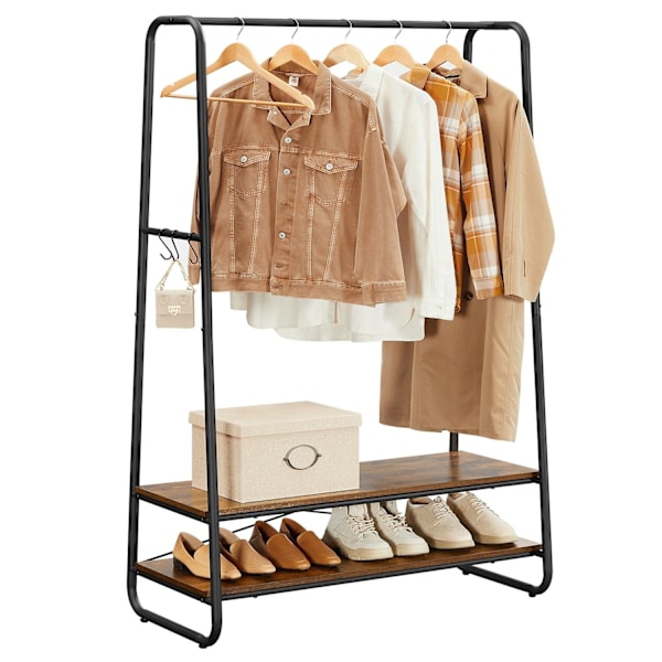 Rootz Vintage brun-sort tøjstativ - Garderobestativ - Beklædningsgenstand - Spånplade og stål - 100 cm x 45 cm x 160 cm - Heavy Duty - Nem montering -