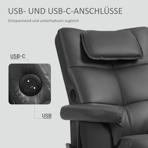Rootz -hierontatuoli jakkaralla - Relaksation -tuoli - Faux Leather -hieronta -lepotuoli - USB -lataus - 78L x 86W x 93H cm