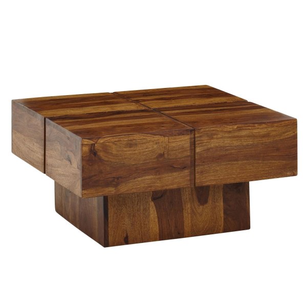 Rootz sofabord 57,5x57,5x30 cm massivt sheesham træ sofabord firkantet - Design stuebord sofabord massivt - Lille bord stue moderne