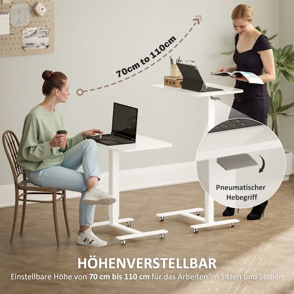 Rootz Steh Desht Højde Justerbart skrivebord - Mobil bærbar bord - Ergonomisk arbejdsområde - Sit/Stand Option - White - 65 cm x 48 cm x 70-110 cm