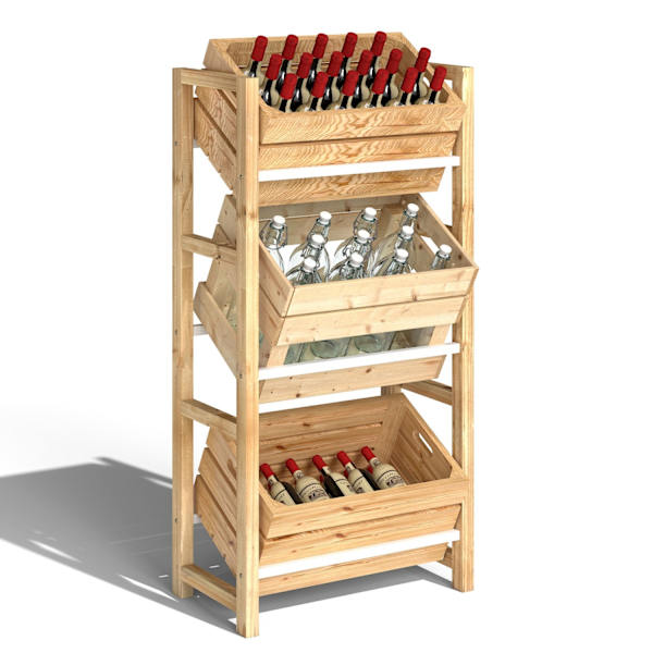 Rootz Beverage Crate Shelf - Träagringsstativ - 3 -Tier Box Organizer - Natural Spruce Wood - 56 x 32 x 112 cm - Perfekt för fester & BBQS