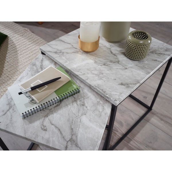 Rootz design sidebord sæt med 2 marmor look hvid - Sofabord 2 de