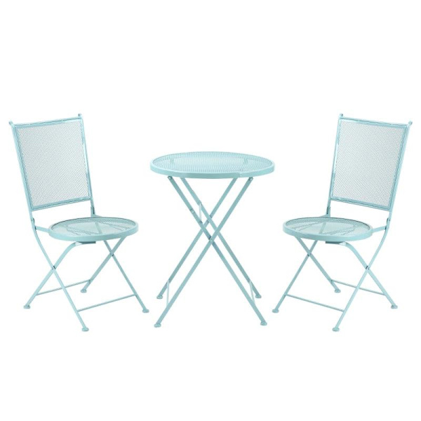 Rootz Bistro Set - Trädgårdssittplatser - Trädgårdsgruppsittplatser - Gruppsittplatser - 1 hopfällbart bord + 2 hopfällbara stolar - Metall - Ljusblå