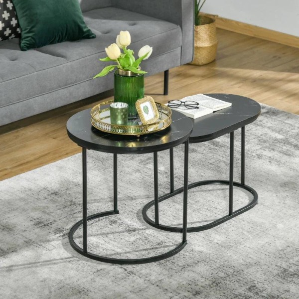 Rootz sæt med 2 sideborde - Sofabord - Industrielt design - Stue - Soveværelse - Entre - Sort - Ø50 x 50,5H cm