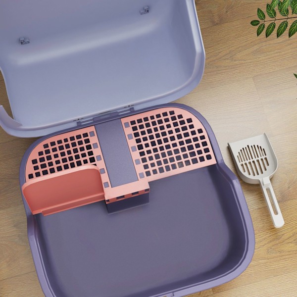 Rootz Cat Litter Box With Lock och Scoop - Pet Litter Pan - Easy Clean Kitty Toalett - 50 cm x 50 cm x 39 cm - Låsbar och elegant grå