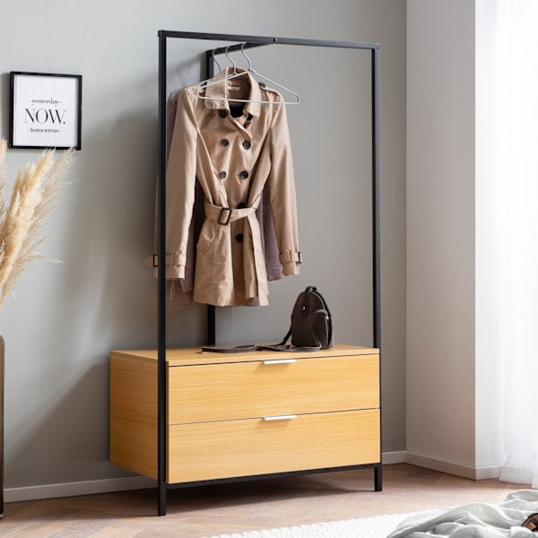 Rootz Modern Garderob - Klädskåp - Garderob - Ekdekor - Klädstång - Byrå - Praktisk förvaring - Reptålig - Vattenavvisande - 85cm x 152cm x 44cm
