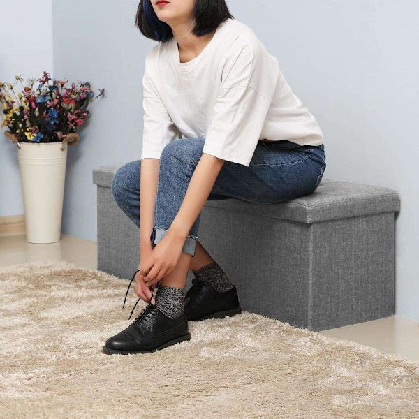 Rootz Hocker - Puf - Foldestol med opbevaringsplads - Bryst - Bænk - Opbevaring - Lysegrå - 110 x 38 x 38 cm