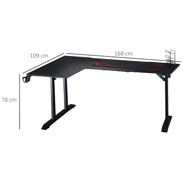 Rootz L-formet spillebordsbord - Computerbord - Racing skrivebord - Rigelig plads - Organiseret opsætning - Holdbar konstruktion - 168W x 109D x 78H c