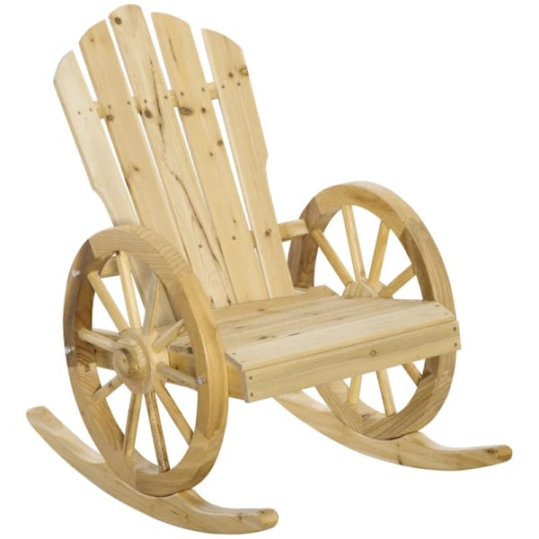 Rootz Rustic keinutuoli - Puutarhatuoli - Wagon Wheel Design - Säänkestävä - Kuusi - Luonnollinen - 68 x 88 x 92 cm
