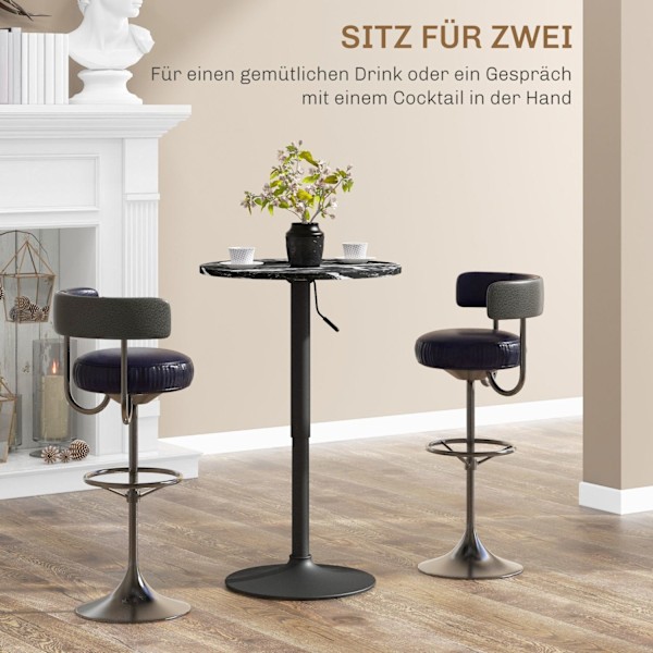 Rootz Marble Look Bar Table - Bistro Table - Højdejusterbar tabel - Rumbesparende design - 60 x 60 x 68-93,5 cm