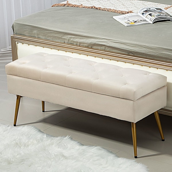 Rootz Velvet Look Storage Bench - Pehmustettu jalkatuooli - Tufted Ottomaani - Piilotettu säilytys - 102 cm x 35cm x 43cm