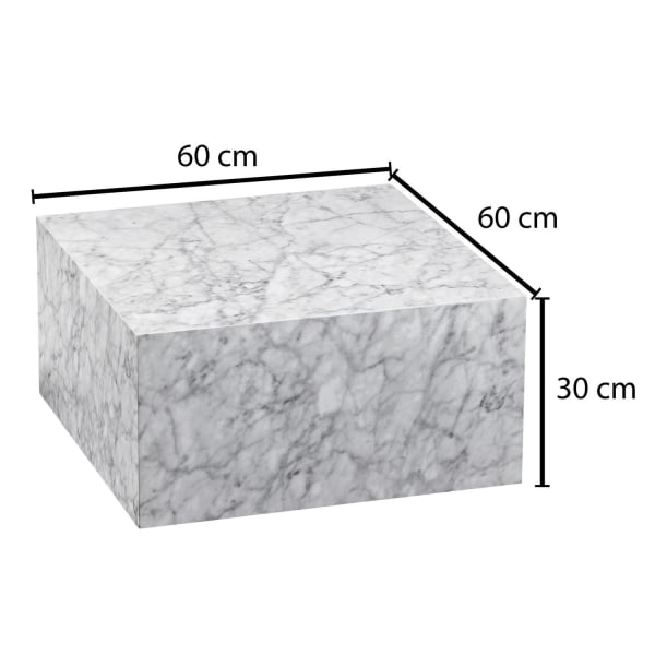 Rootz sofabord 60x30x60 cm højglans med hvid marmorlook - Design