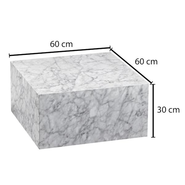 Rootz sofabord 60x30x60 cm højglans med hvid marmorlook - Design stuebord Terning firkantet - Lounge sidebord kubeform