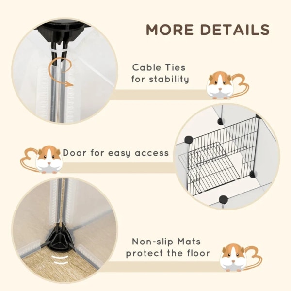 Rootz DIY udendørs kabinet - Small Animal Gate - 18 Paneler - Inkluderer monteringsmateriale - Modulært system - Sort + Hvid - 175L x 70W x 45H cm.