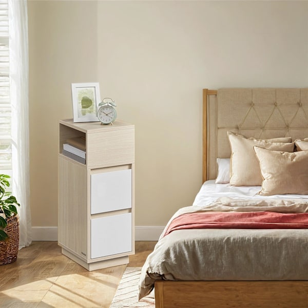 Rootz 2 -bituppsättningar sängbord - smala sidobord - Nightstands with Drawers - Space Saving Design - 30cm x 25cm x 65 cm